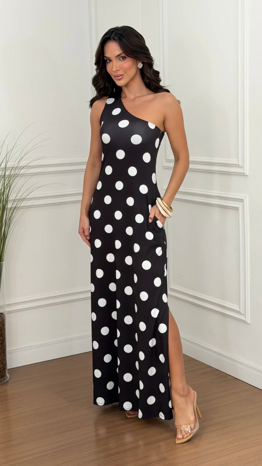 Vestido Com Bolso Karen Preto Poá