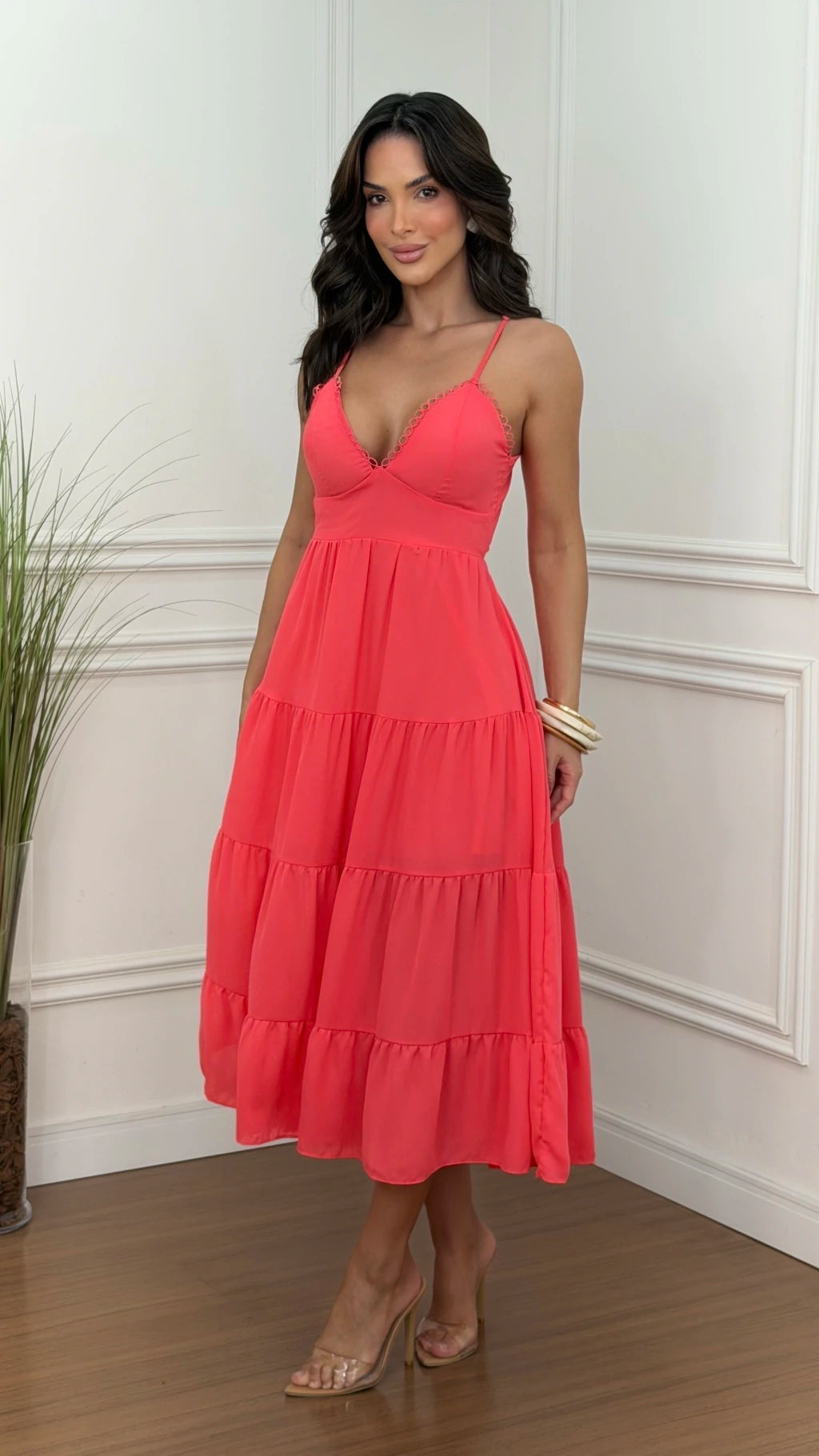 Vestido Mídi Chiffon Beatriz Coral