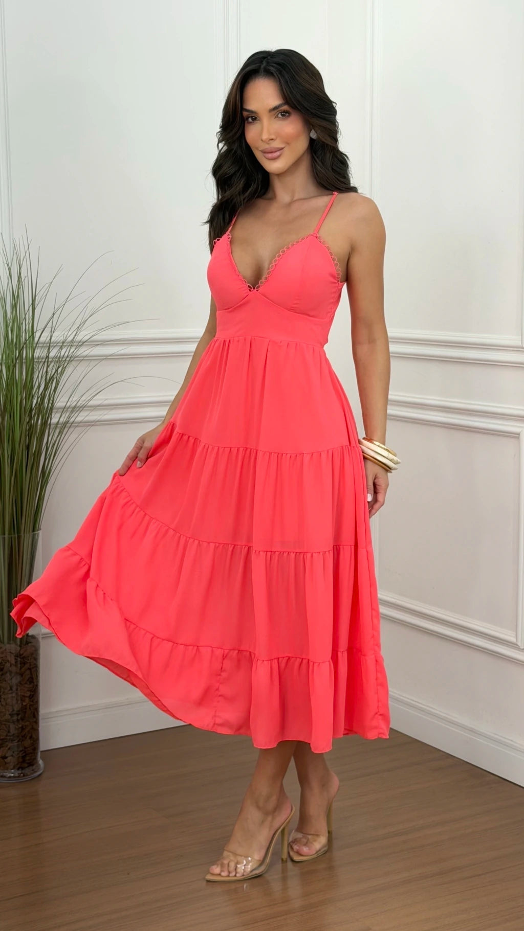 Vestido Mídi Chiffon Beatriz Coral