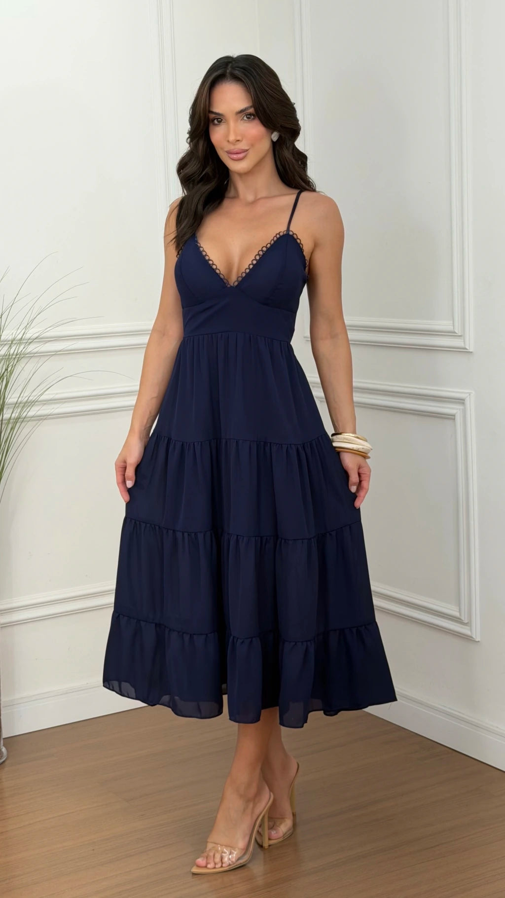Vestido Mídi Chiffon Beatriz Azul