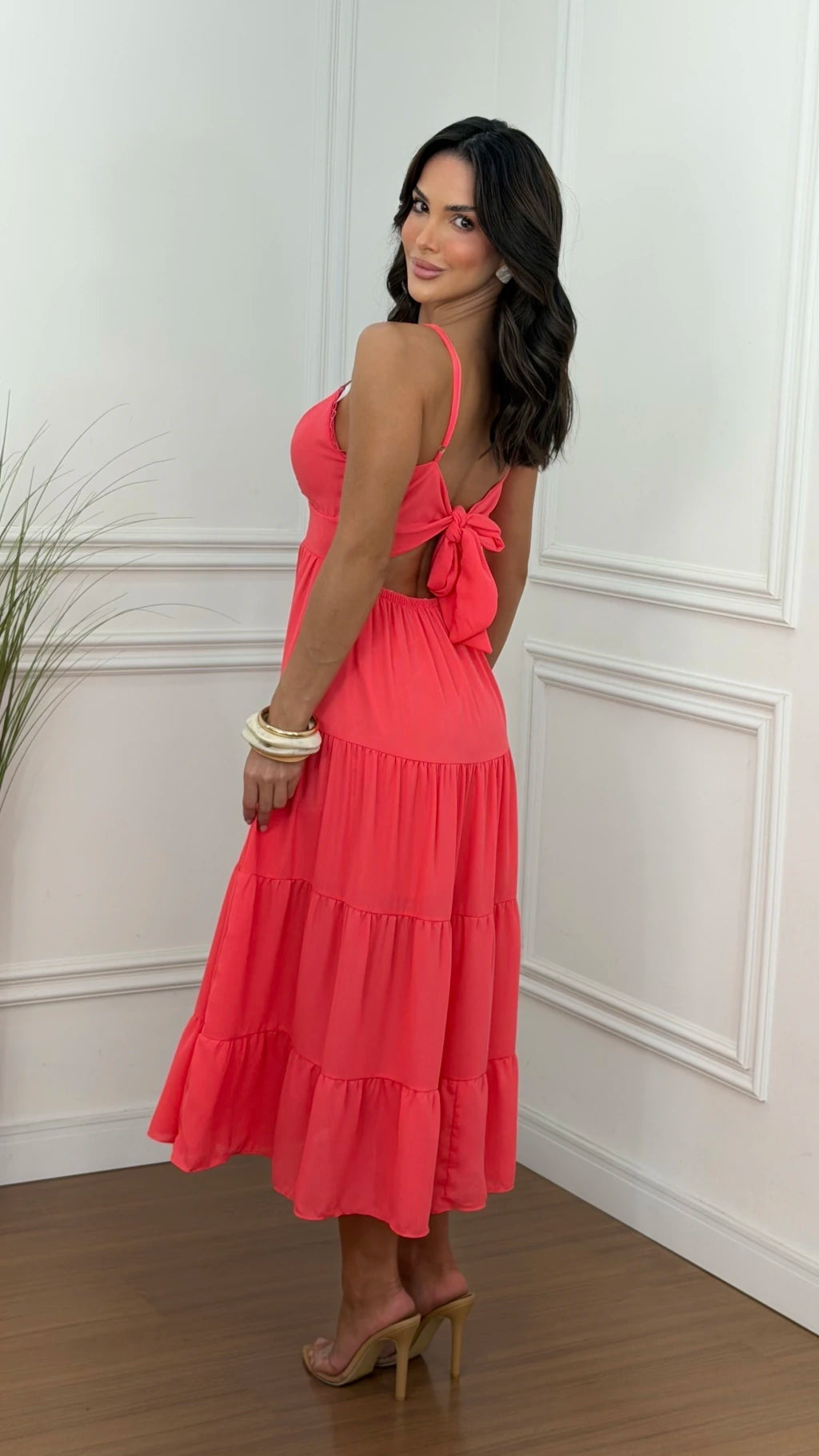 Vestido Mídi Chiffon Beatriz Coral